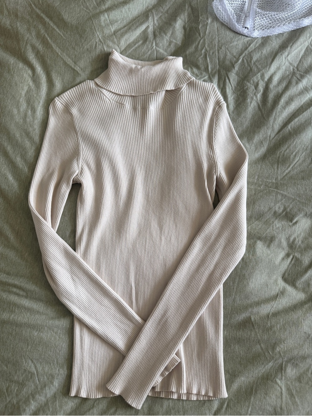 Aritzia “Babaton” Ribbed Long Sleeve Turtleneck Top - Light Beige